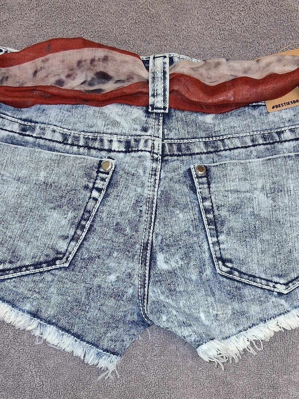 Almost Famous Acid Wash Denim Fringe Women's Shorts - Blue - Picture 2 of 5